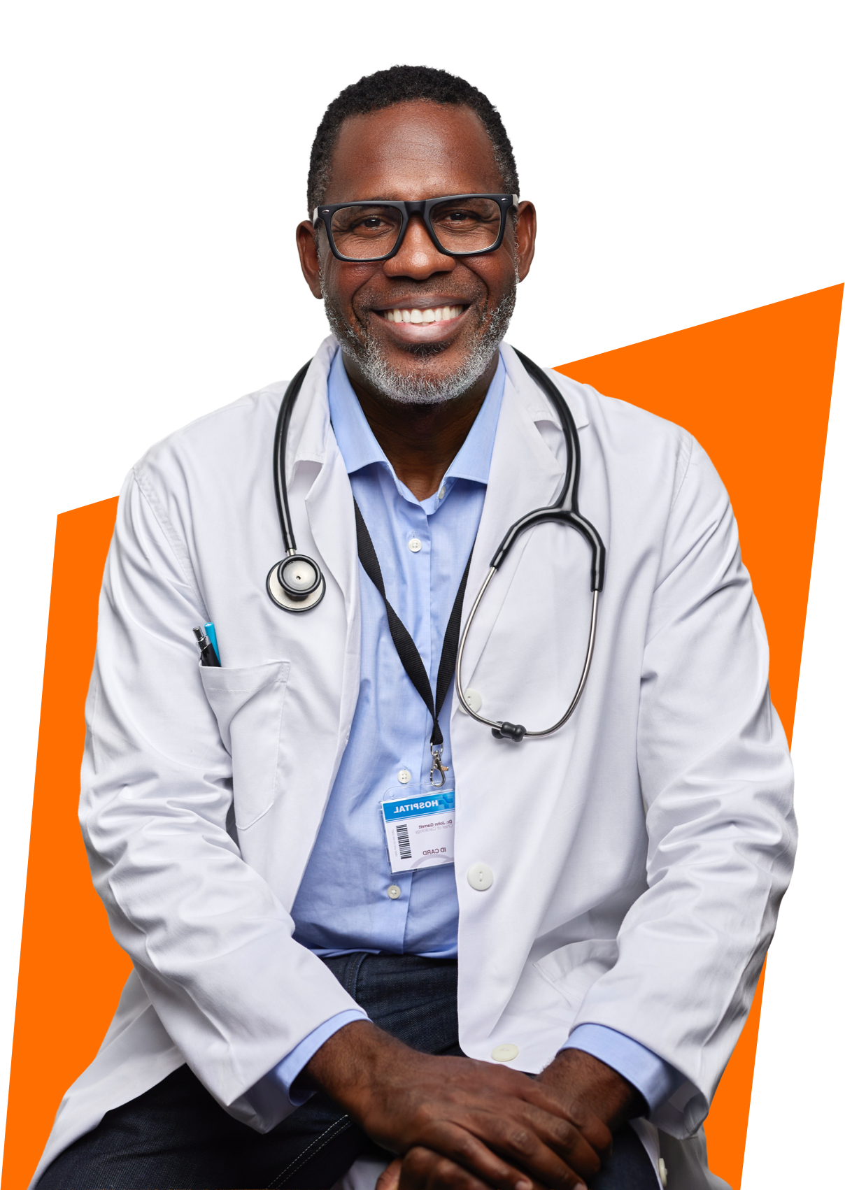 Smiling doctor in white lab coat