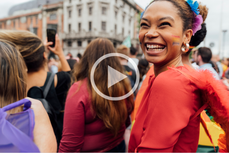 Smiling woman at street fair